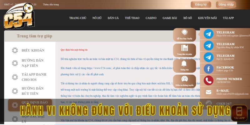 Hành vi không đúng với điều khoản sử dụng